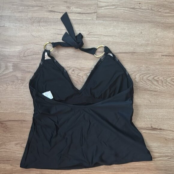 Black Jessica Simpson Swim Halter Top with Gold Accents - Picture 3 of 4